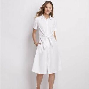 $235 Vineyard Vines thick linen White Tie-Waist Shirt Dress
